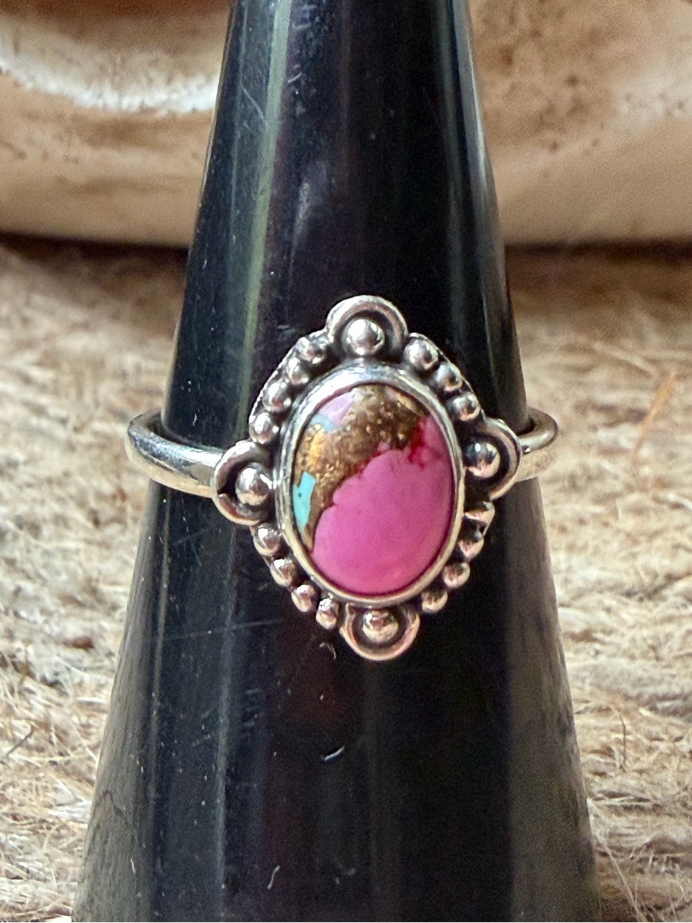 Sterling Silver Cotton Candy Dahlia Turquoise Accent Oval Ring